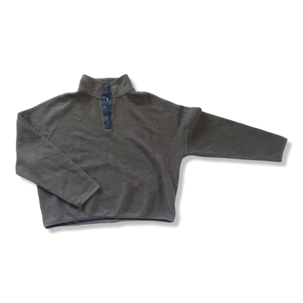 Roots Cropped Half Button Green Sweatshirt